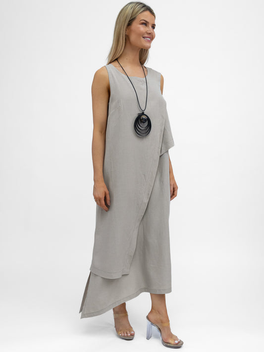 Lotus Eaters Dress Mesca Asymmetric Maxi Dress In Greige From Lotus Eaters