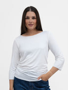 Majestic Filatures T-Shirt Adele Boat Neck 3/4 Sleeve Tee in White