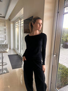 Majestic Filatures T-Shirt ⁠Boat Neck Long Sleeve Tee in Black