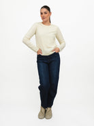 Majestic Filatures T-Shirt Round Neck Long Sleeve Double Layered Tee in Milk