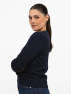 Majestic Filatures T-Shirt Round Neck Long Sleeve Double Layered Tee in Navy