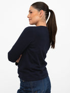 Majestic Filatures T-Shirt Round Neck Long Sleeve Double Layered Tee in Navy