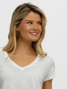 Majestic Filatures Top Patty V Neck Tee In Soft White