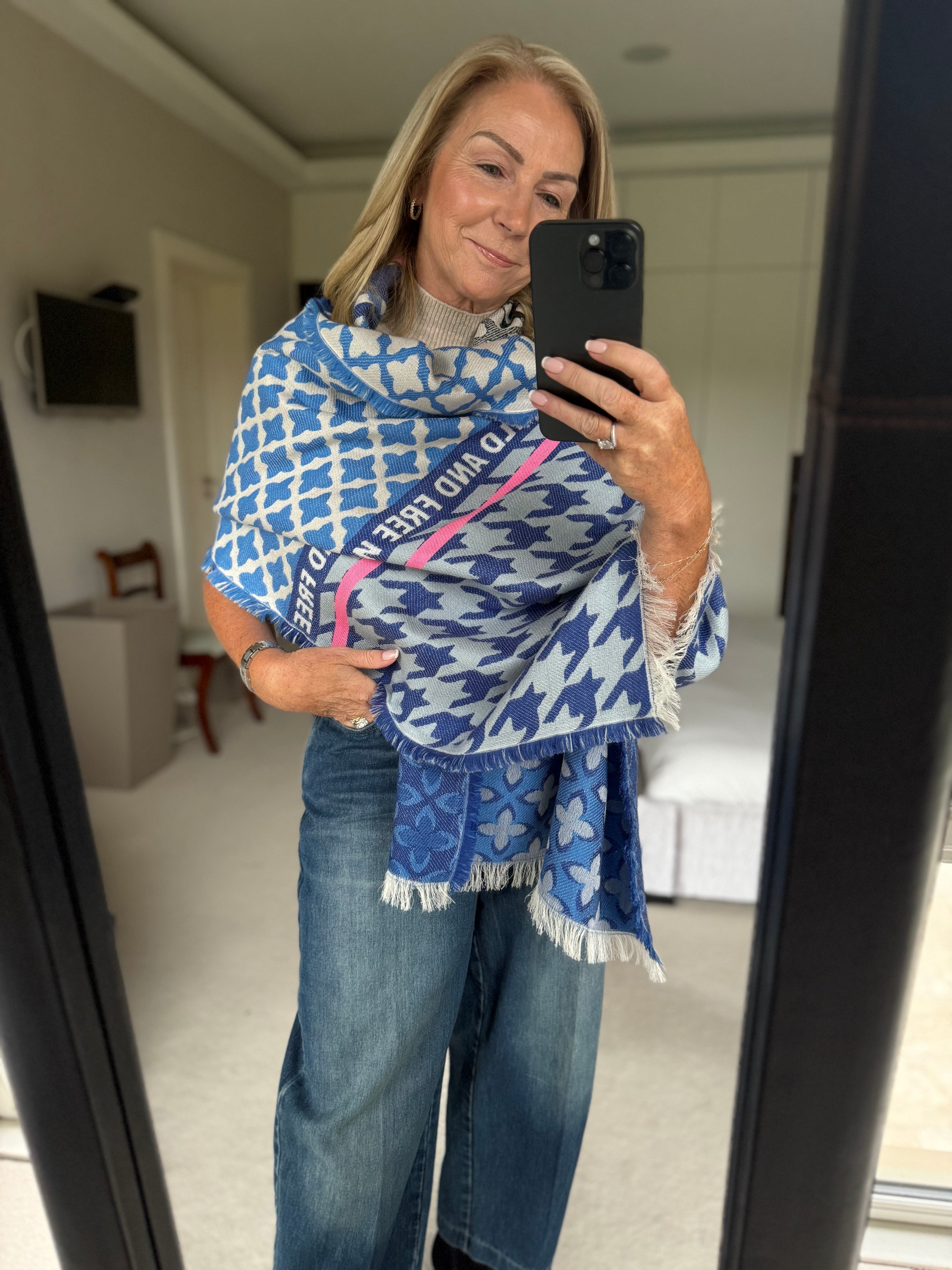 Ombré London Scarf One Size Wilde & Free Blue  tartan with Pink