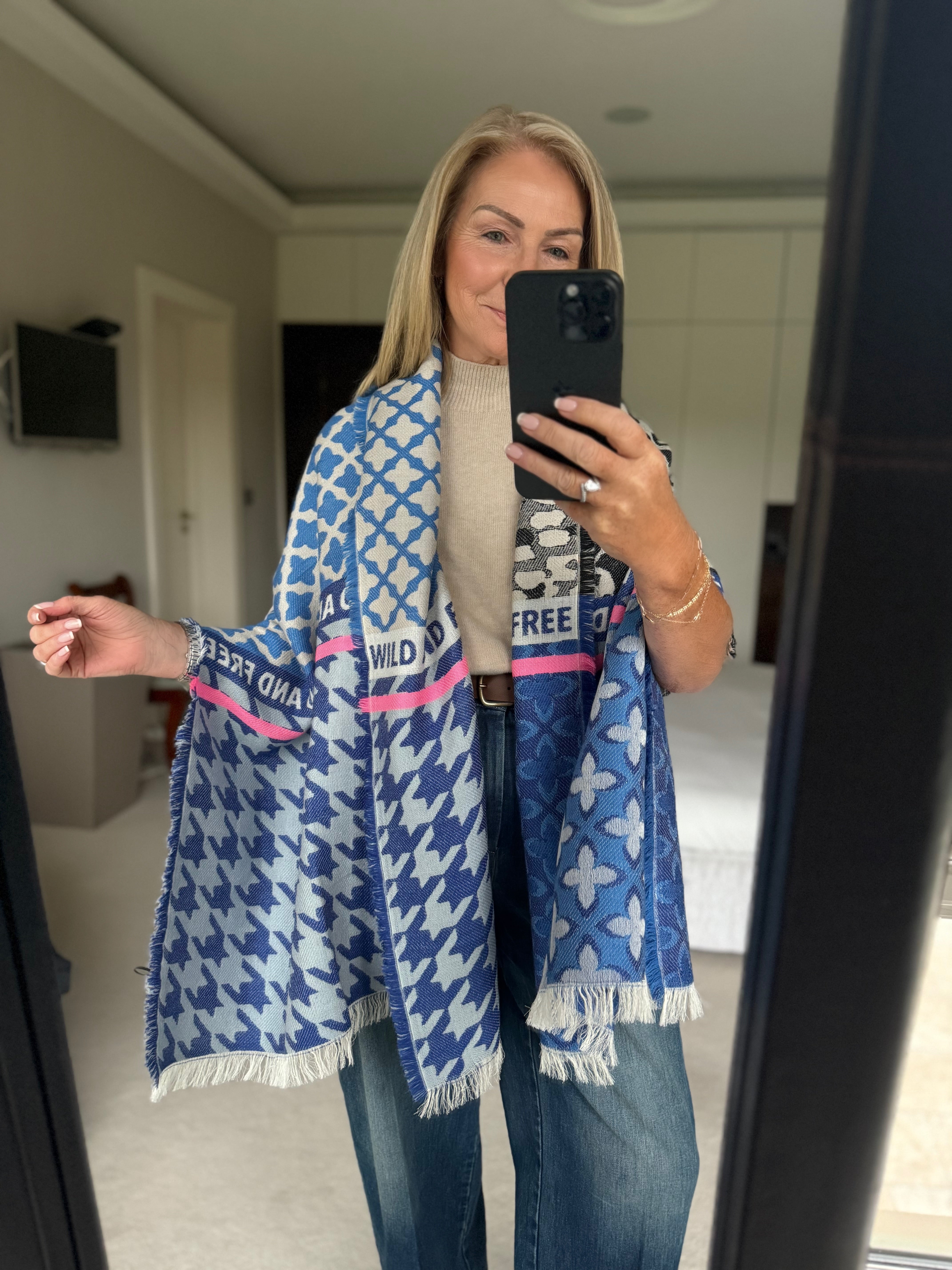Ombré London Scarf One Size Wilde & Free Blue  tartan with Pink