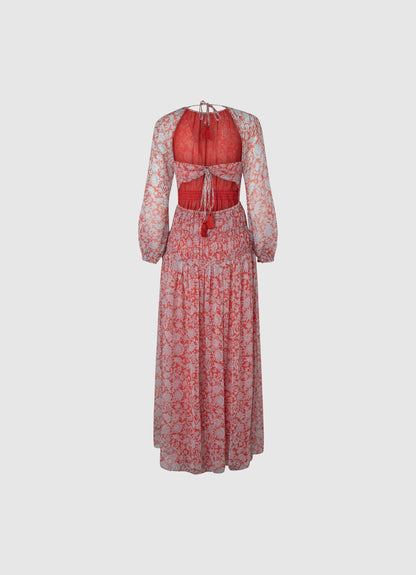 PEPE London Dress Pepe Berenice Long Dress in Red Print