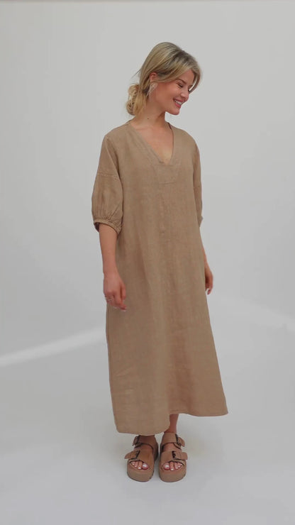 Willow Linen Dress In Canyon Tan