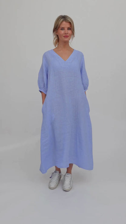 Willow Linen Dress In Cornflower Blue