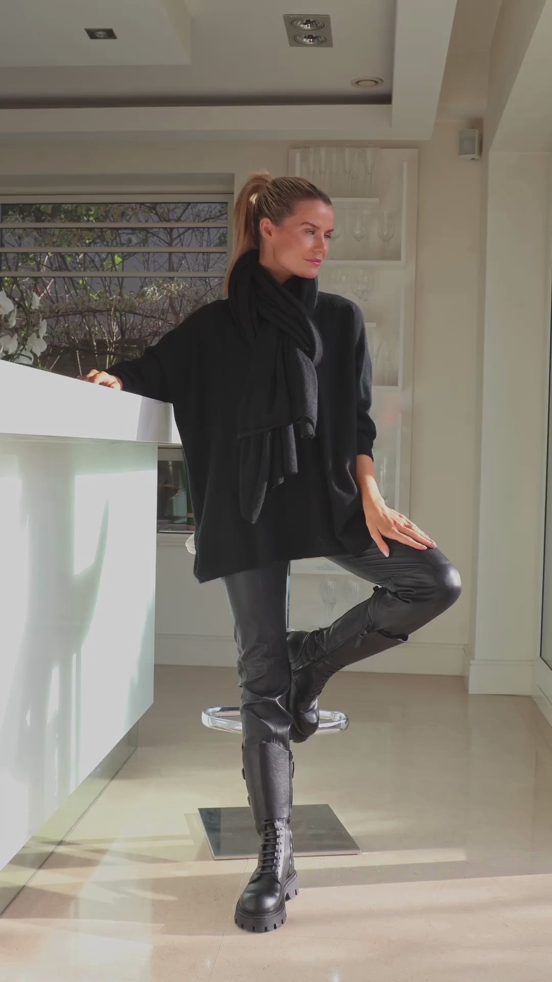 Diffusion By Kate Footwear Biker Boot Oporto In Black large scarf diffusion by Kate Irish knitwear knit 