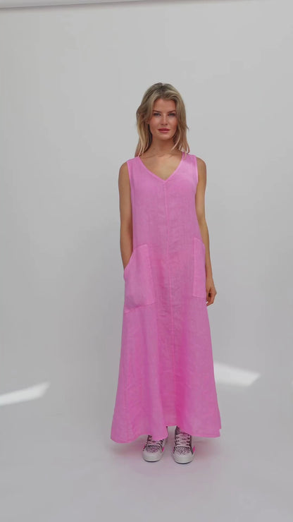 Milly Linen Dress In Pink