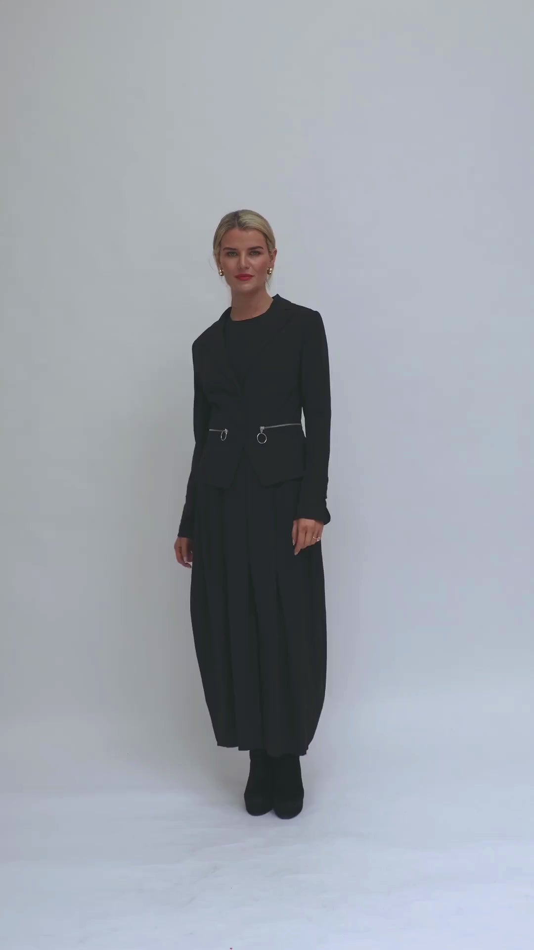 Jane lusaka Milano jacket in black diffusion by Kate silver zips long sleeves v neck