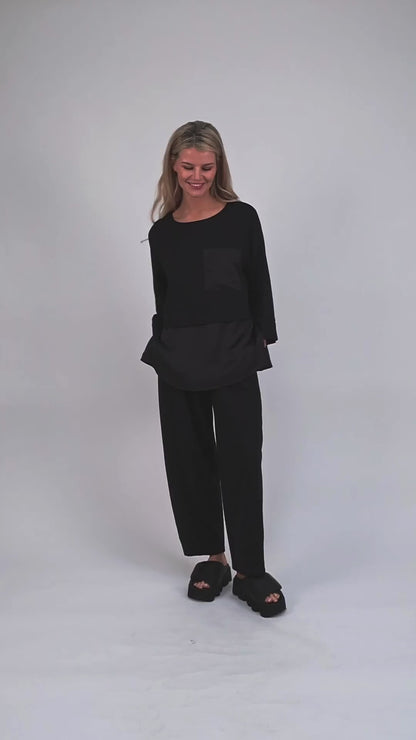Jersey Sweat Top With Satin Detail In Black From The Italian Collection