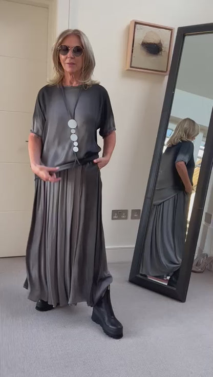 Long Satin Skirt in Light and Dark Grey