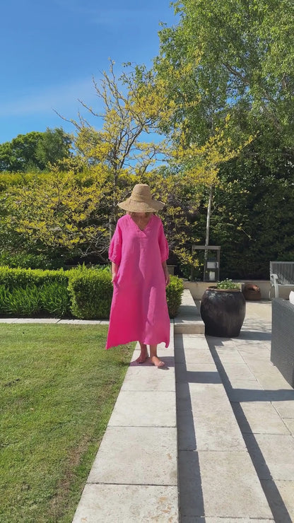 Willow Linen Dress In Cerise Pink