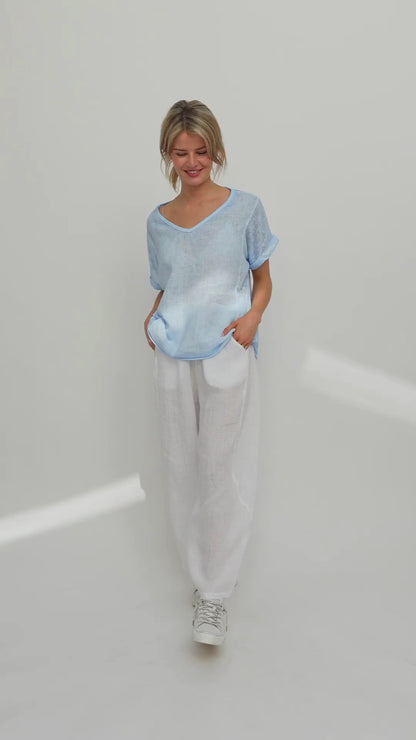 Jack Linen T Shirt In Pale Blue
