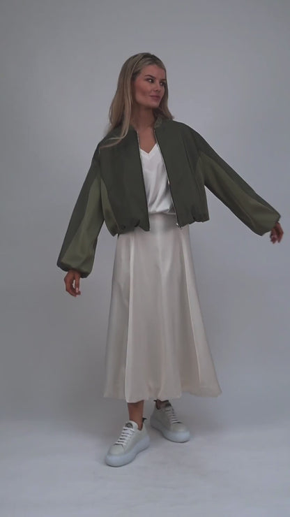 Satin Bomber Jacket In Khaki From The Italian Collection