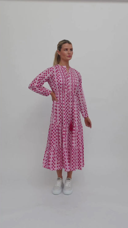 Corfu Cotton Dress In Pink Raspberry Print