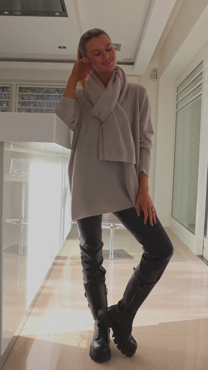 Cashmere By Kate Knitwear One Size Cashmere By Kate Travel Wrap In Maison Grey large scarf diffusion by Kate Irish knitwear knit 