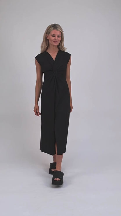 Knot Front Jersey Midi Dress In Black From The Italian Collection