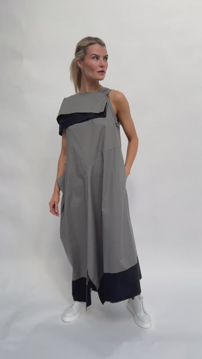 Xenia ELAN Dress in Soft Taupe and Black
