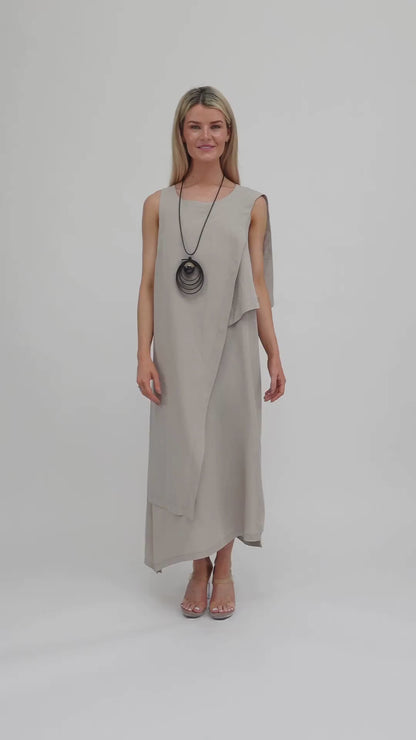 Mesca Asymmetric Maxi Dress In Greige From Lotus Eaters