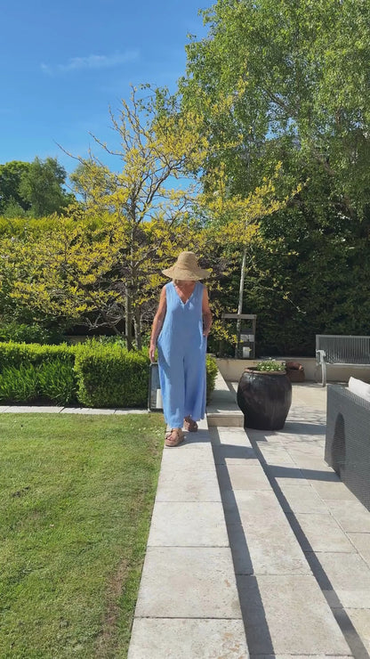 Linen Jumpsuit In Cornflower Blue