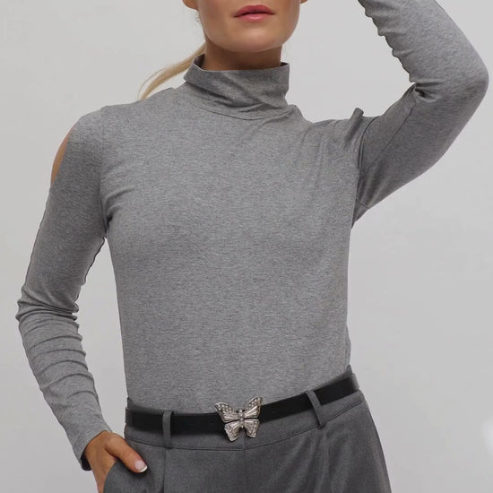 Jane Lushka Top Jane Lushka High Neck Top In Grey Melange Polo Neck Cold Soldier Long Sleeve