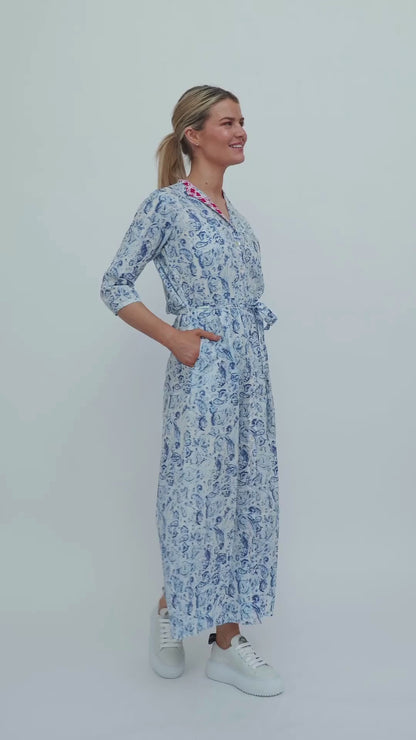 Doris Cover Up Dress In Cleo Blue Print