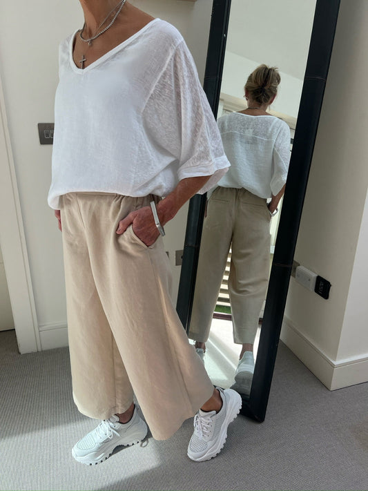 Raffello Rossi Trousers Rossi Jolie Cropped Palazzo Trousers in Sand