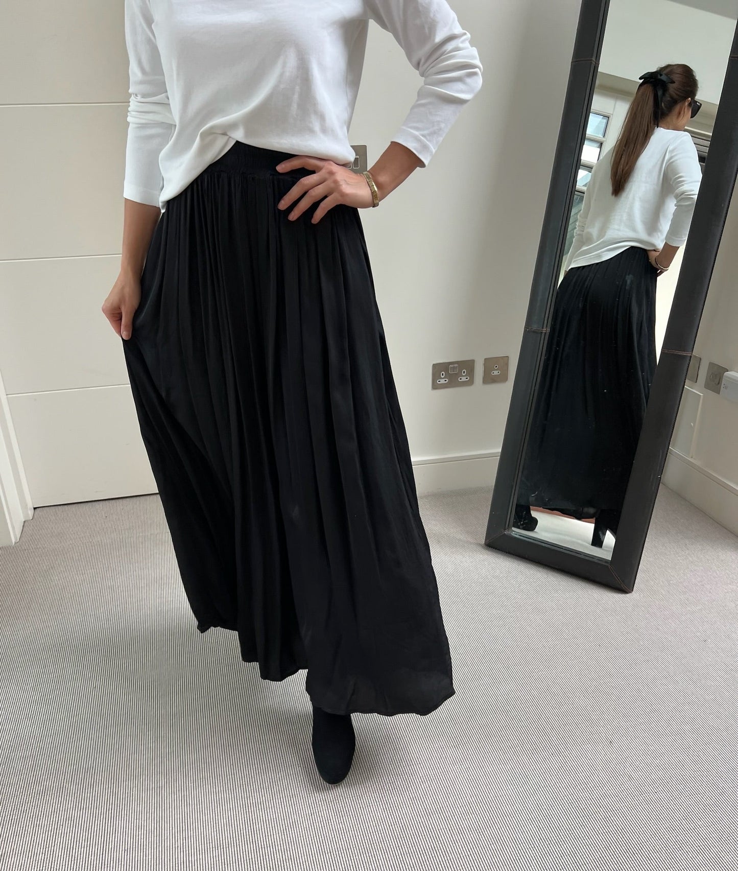 Sanctamuerte Italy Skirt Long Satin Skirt in Black