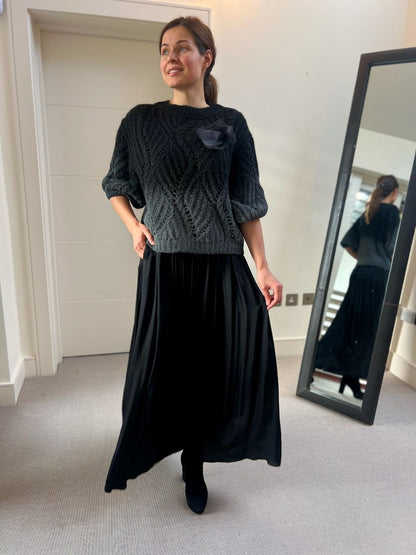 Sanctamuerte Italy Skirt Long Satin Skirt in Black