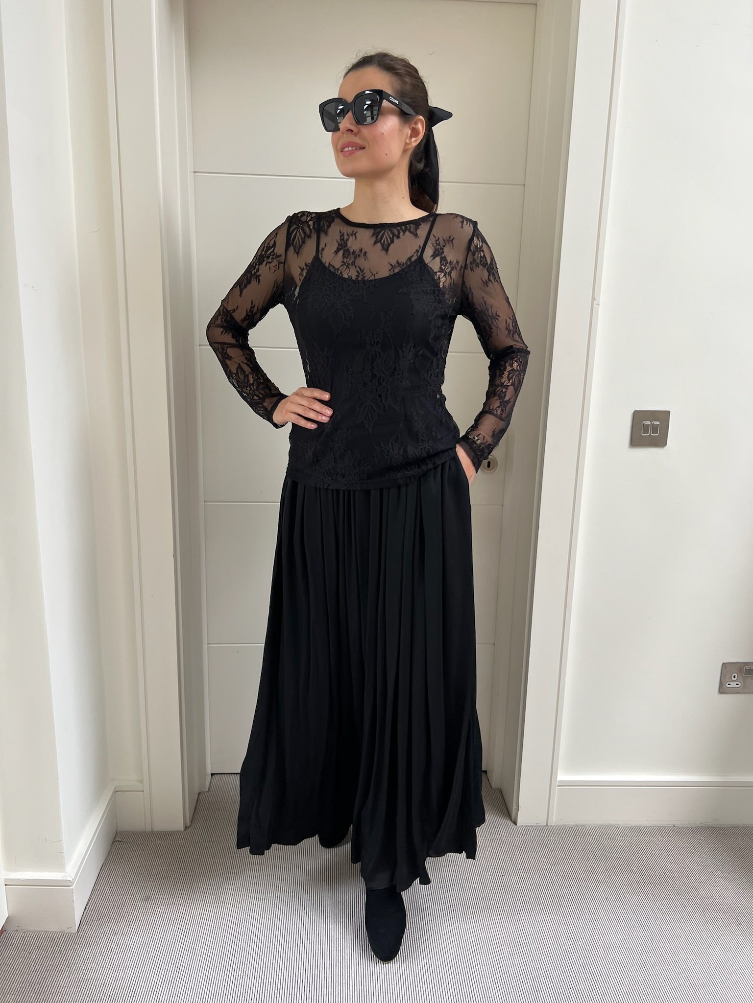 Sanctamuerte Italy Skirt Long Satin Skirt in Black
