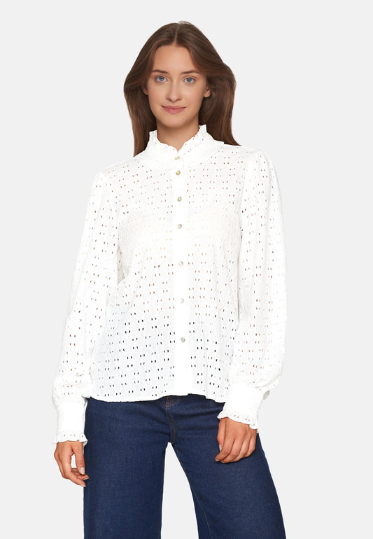 Sisters Point Shirt Sisters Point Eina Edwardian Style Button Top in Pearl White