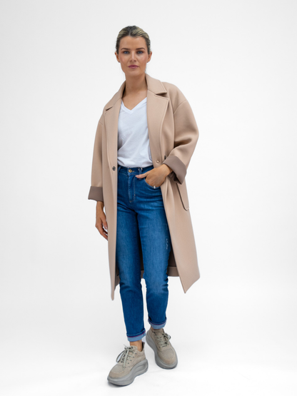 The Italian Collection Coat Scuba Coat In Caramel From The Italian Collection