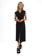 The Italian Collection Dress Knot Front Jersey Midi Dress In Black From The Italian Collection
