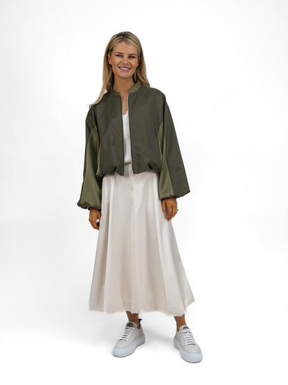 The Italian Collection Jacket Satin Bomber Jacket In Khaki From The Italian Collection