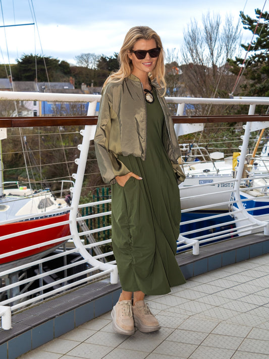 The Italian Collection Jacket Satin Bomber Jacket In Khaki From The Italian Collection
