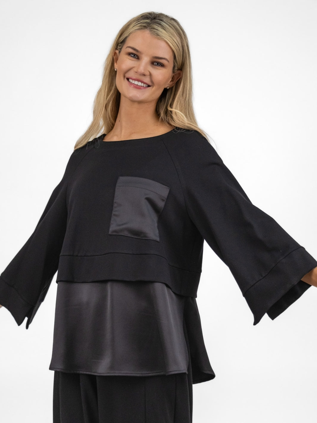 The Italian Collection Jumper Jersey Jumper With Satin Detail In Black From The Italian Collection
