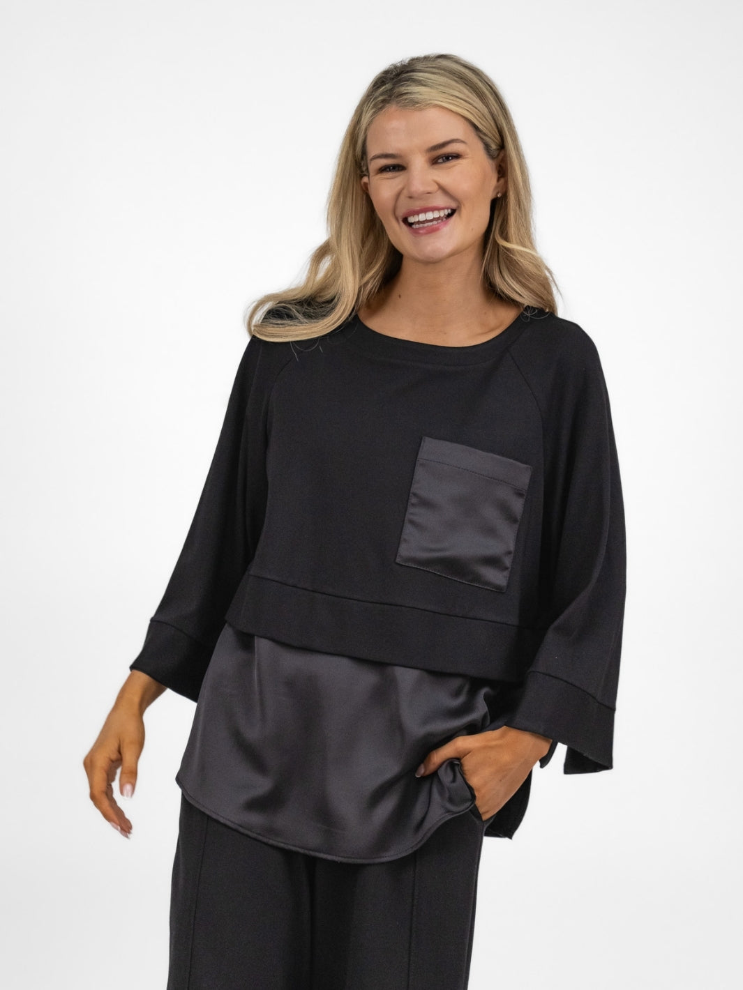 The Italian Collection Jumper Jersey Jumper With Satin Detail In Black From The Italian Collection