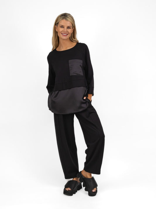 The Italian Collection Jumper Jersey Jumper With Satin Detail In Black From The Italian Collection