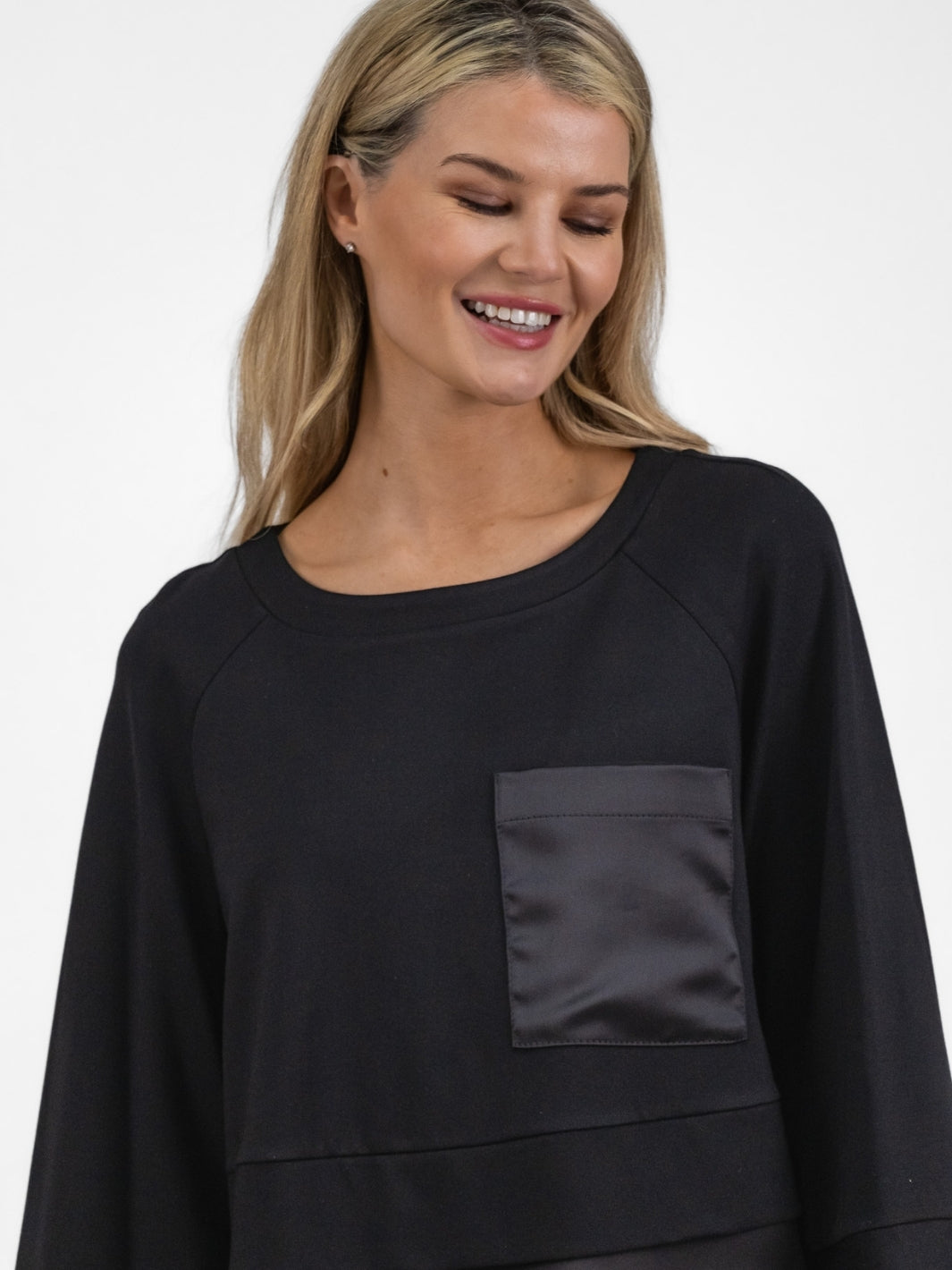 The Italian Collection Jumper Jersey Jumper With Satin Detail In Black From The Italian Collection
