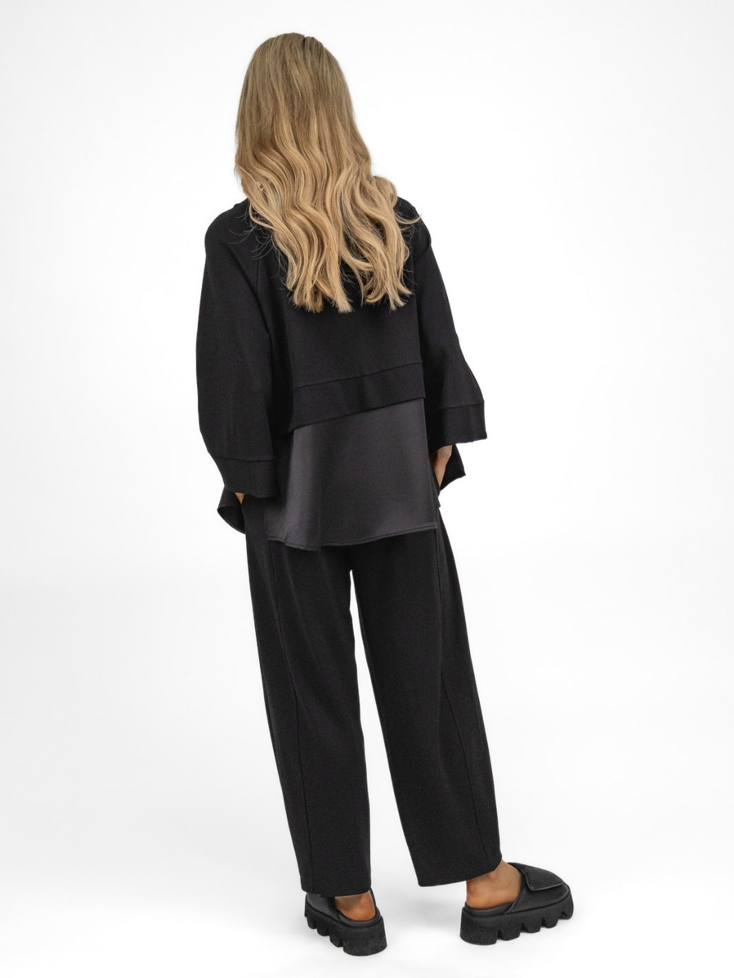 The Italian Collection Jumper Jersey Jumper With Satin Detail In Black From The Italian Collection