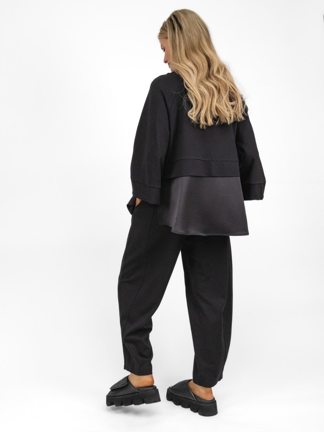 The Italian Collection Jumper Jersey Jumper With Satin Detail In Black From The Italian Collection