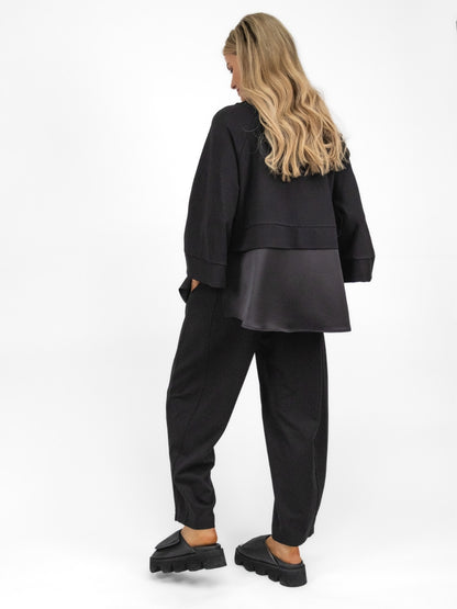 The Italian Collection Jumper Jersey Jumper With Satin Detail In Black From The Italian Collection