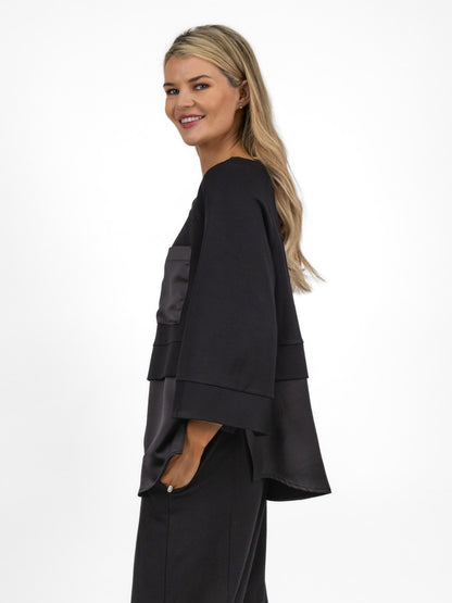 The Italian Collection Jumper Jersey Jumper With Satin Detail In Black From The Italian Collection