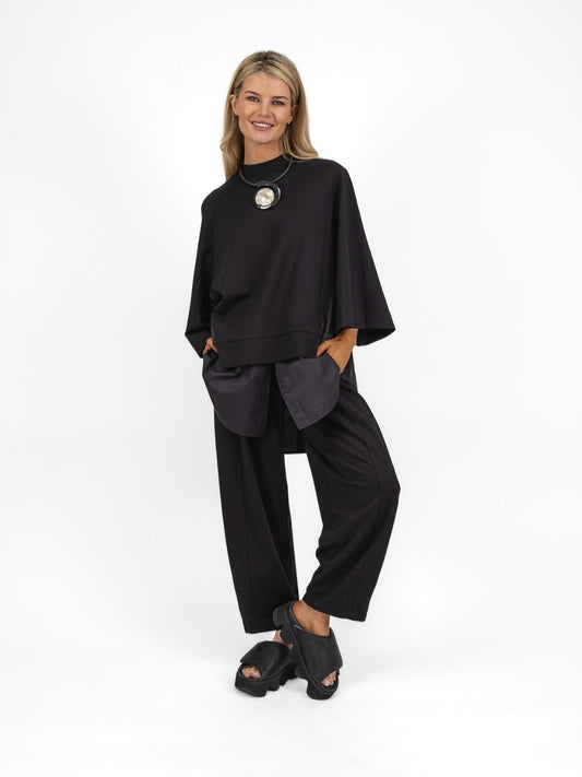 The Italian Collection Jumper Jersey Jumper With Shirt Detail In Black From The Italian Collection