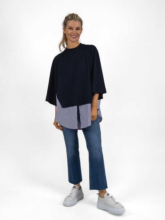 The Italian Collection Jumper Jersey Jumper With Shirt Detail In Navy From The Italian Collection