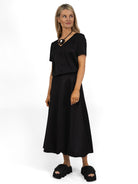 The Italian Collection Skirt Tulip A Line Satin Skirt In Black From The Italian Collection