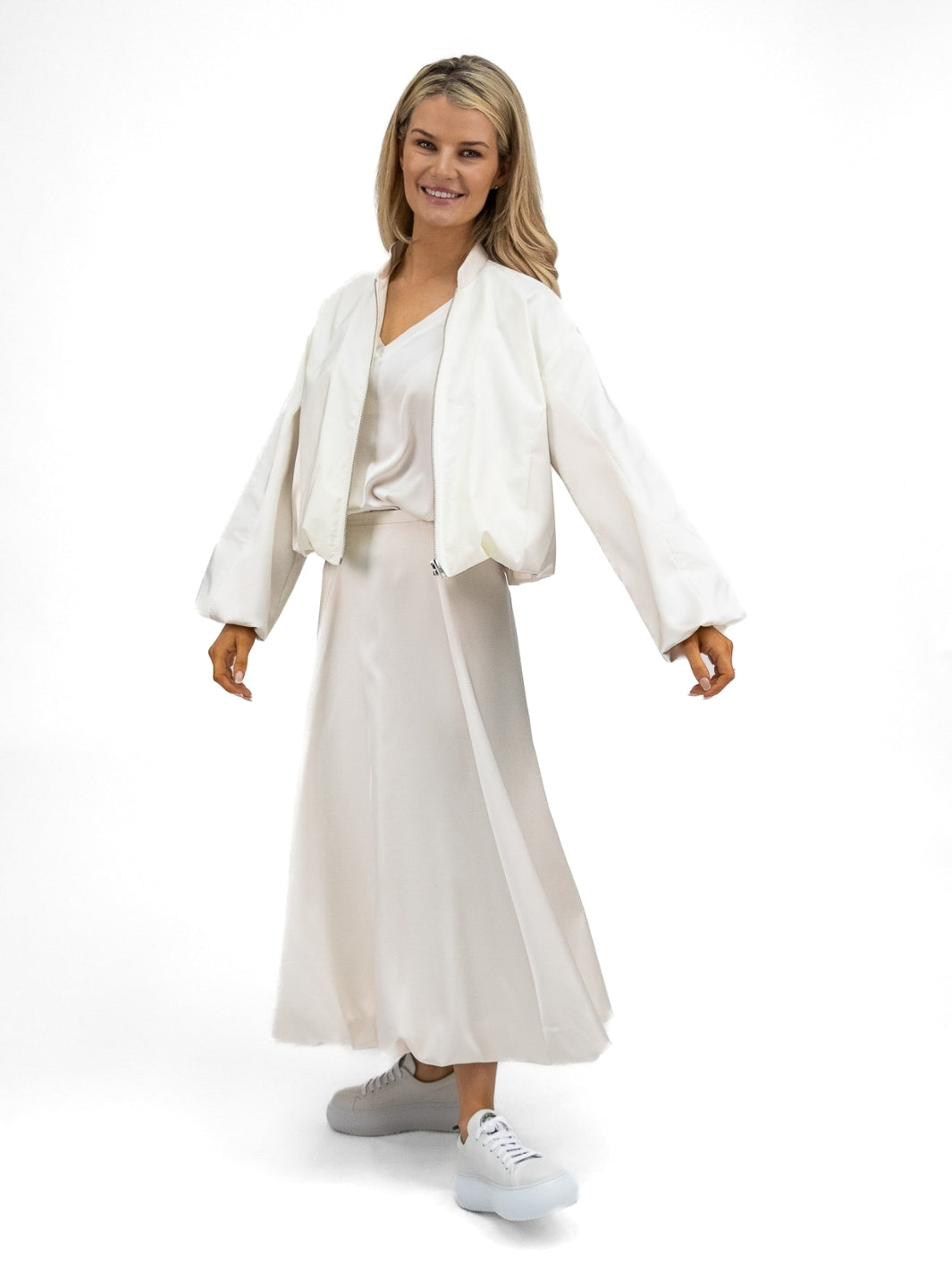 The Italian Collection Skirt Tulip A Line Satin Skirt In Champagne From The Italian Collection