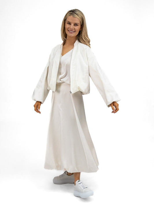 The Italian Collection Skirt Tulip A Line Satin Skirt In Champagne From The Italian Collection